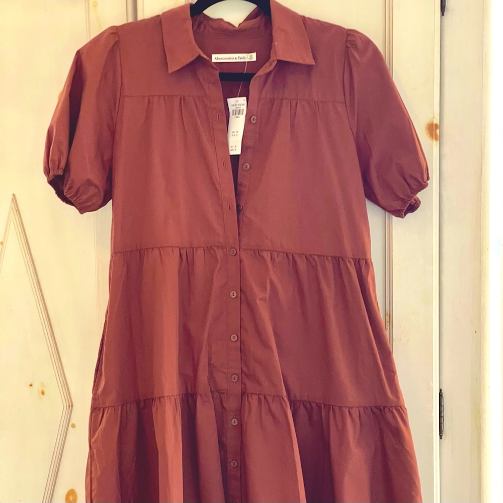 Abercrombie Fitch Poplin Trapeze Shirt Dress Paprika Red, New with Tags, X-Small